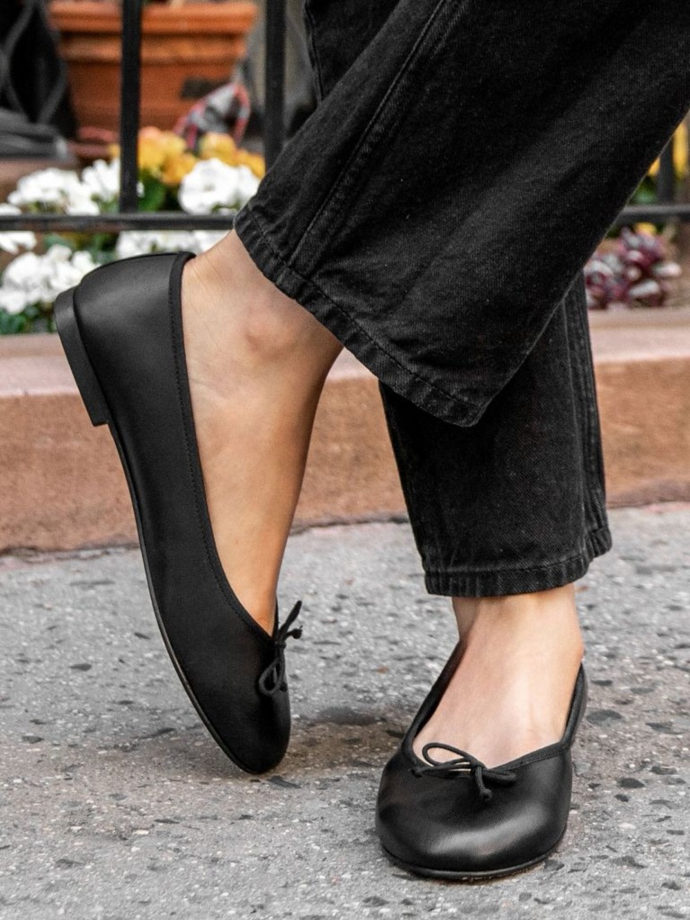 Thursday Boot Company Black Leather Ballet Flats with Bow